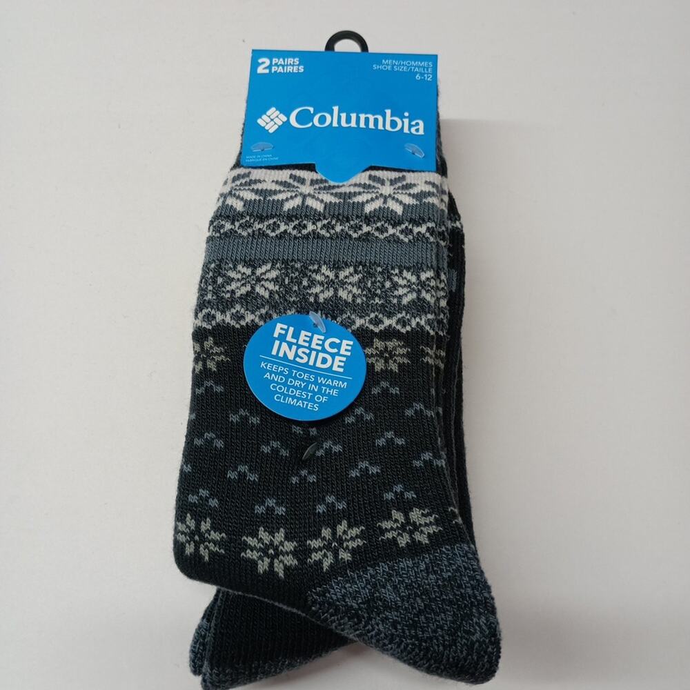 Columbia Men's 2 Pack Thermal Crew Socks Fleece Inside Men’s Size 6-12 Navy